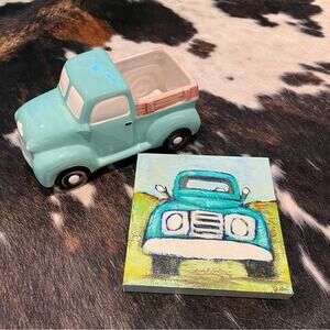 Rustic Teal Truck Decor & Matching Canvas Art Home Decor Bundle